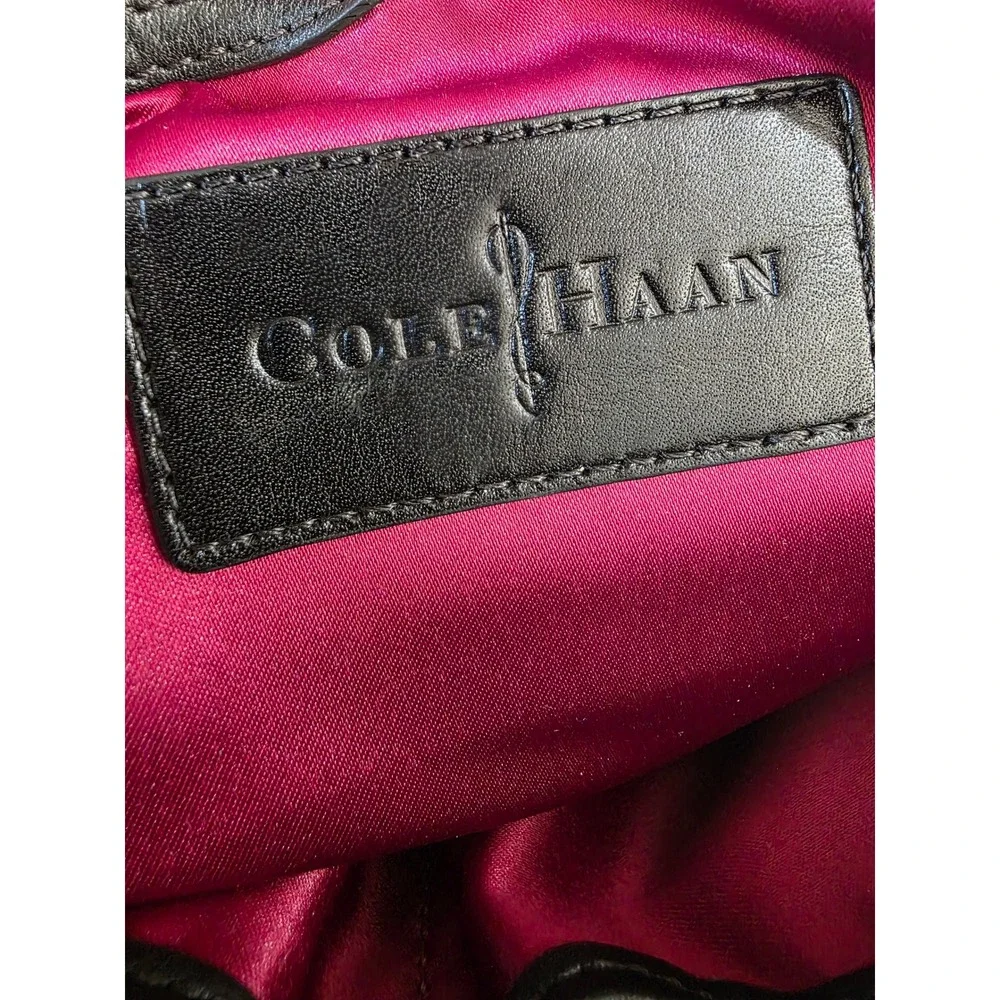 Cole Haan Black Leather Snakeskin Embossed Large Shoulder‎ Bag Gold Turn Lock